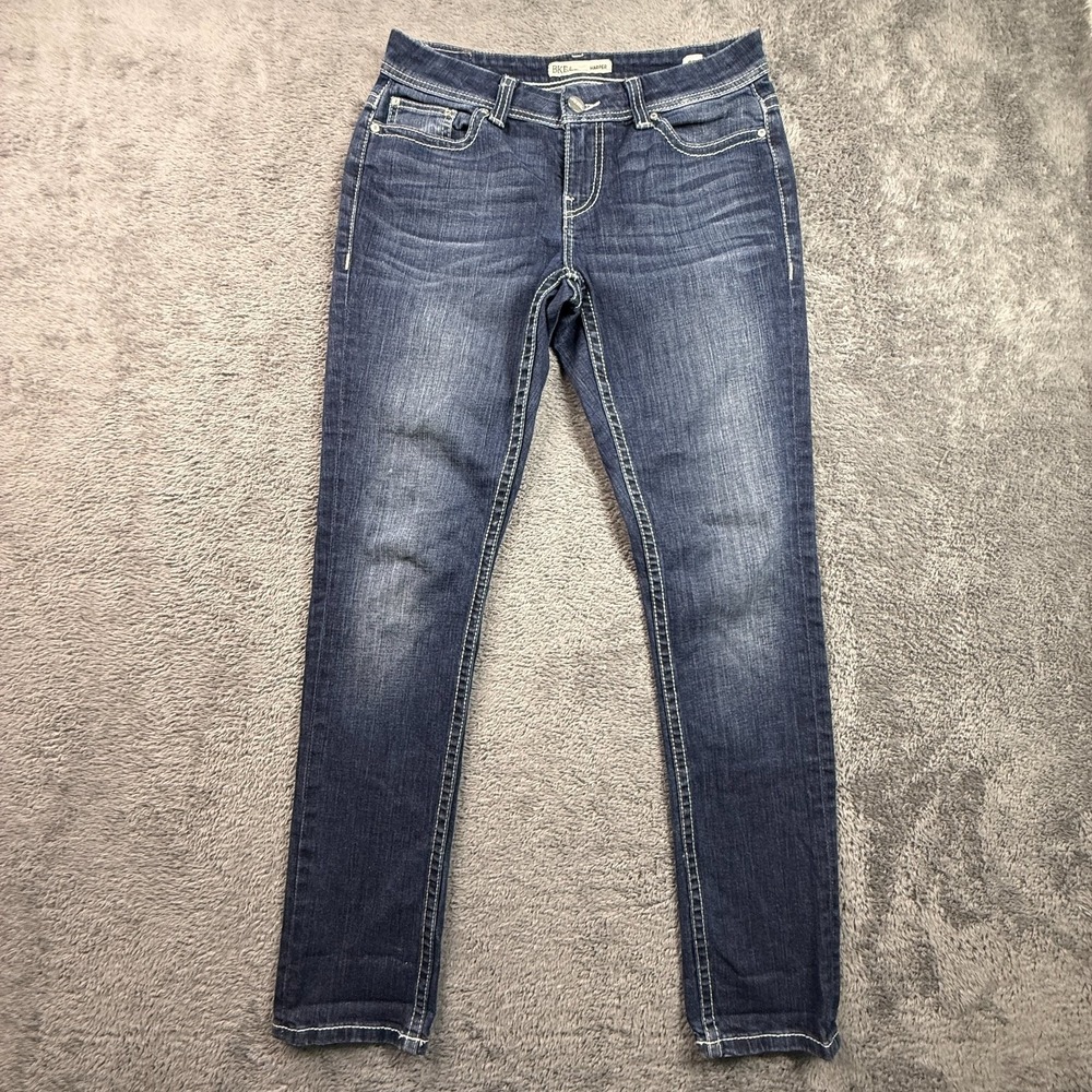 BKE Buckle Harper Jeans 27R Womens Skinny Stretch Denim Y2K Thick Stitch Blue
